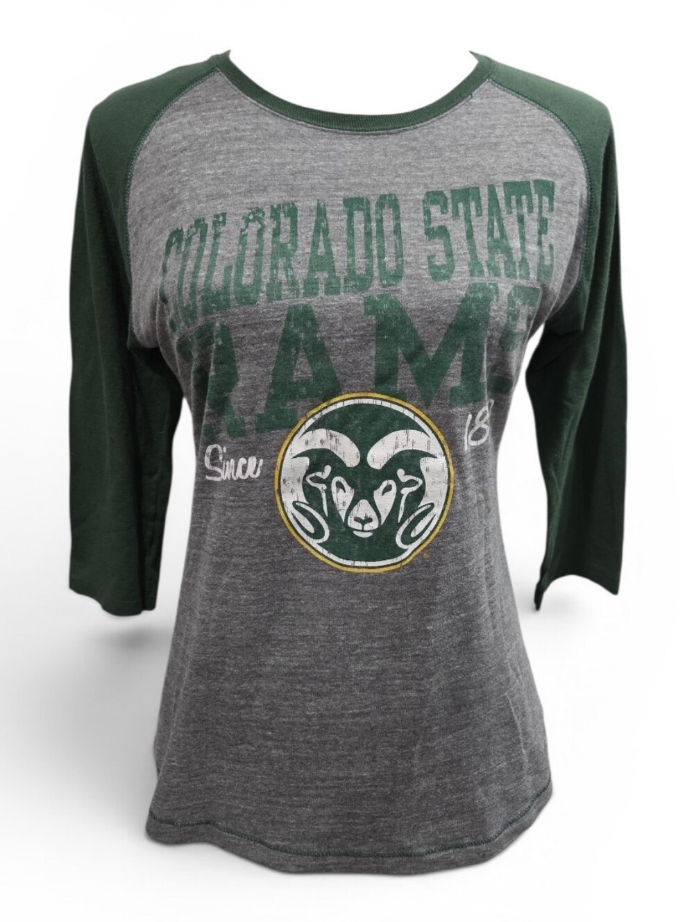 Colorado State Rams Grey & Green Baseball Tee Size Large